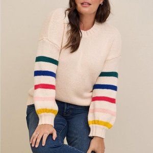 Torrid Intarsia Size 3 Pullover Balloon Sleeve Sweater Cream Chunky Knit Soft
